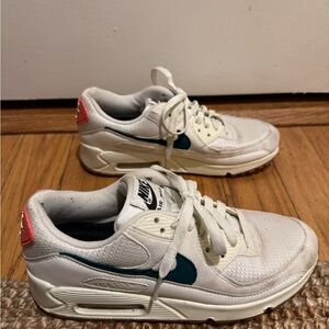 Nike Air Max 90 White Sneakers with Teal and Red Accents